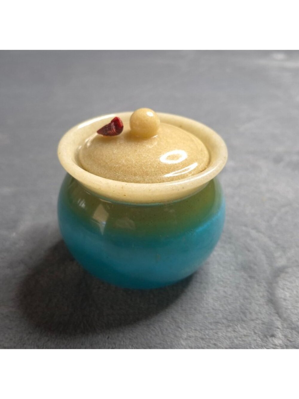 Handmade Resin Miniature Jar With Lid Beach Sand Lid With Shell Blue Below